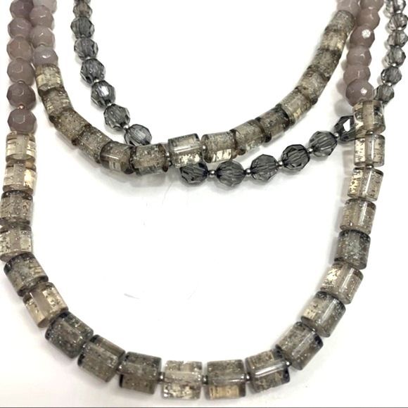 CHICO’S MULTI STRAND BEADED LONG NECKLACE GRAY - Picture 3 of 7